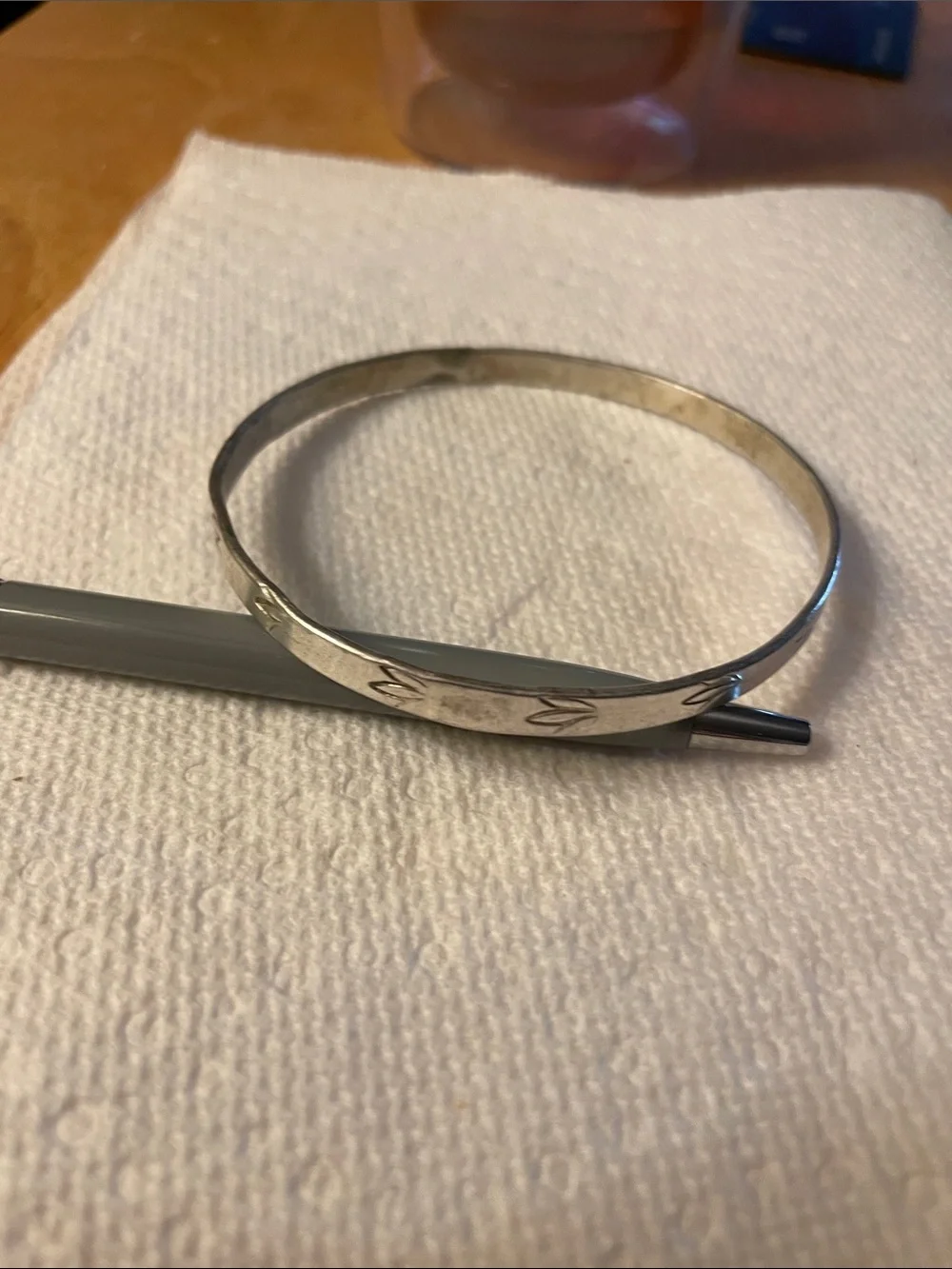 Sterling Silver Textured Bangle Bracelet - Silver